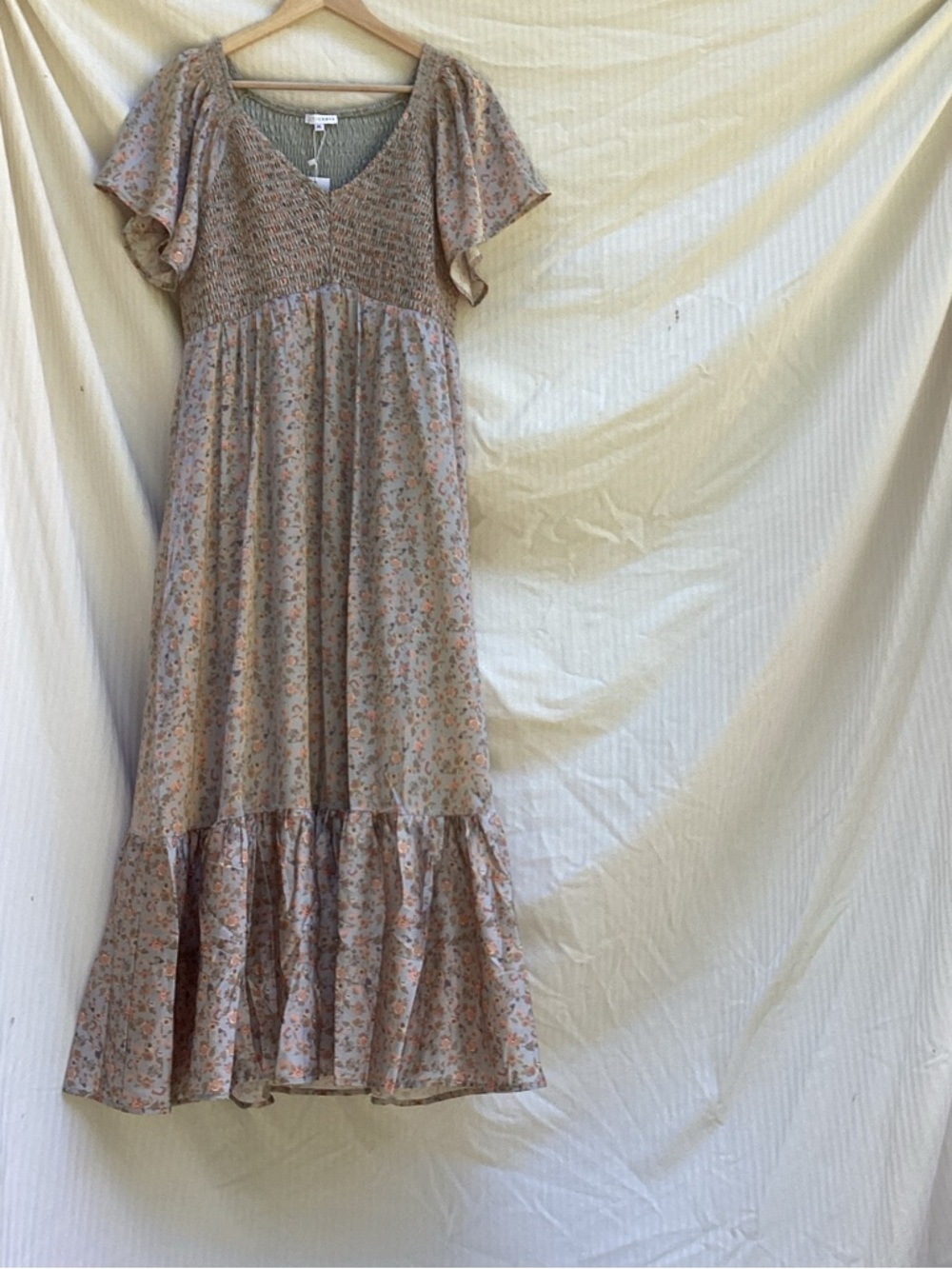 Baltic Born NWT Rosi Smocked Sage Floral Maxi Dress with Smocked Bodice, size XL